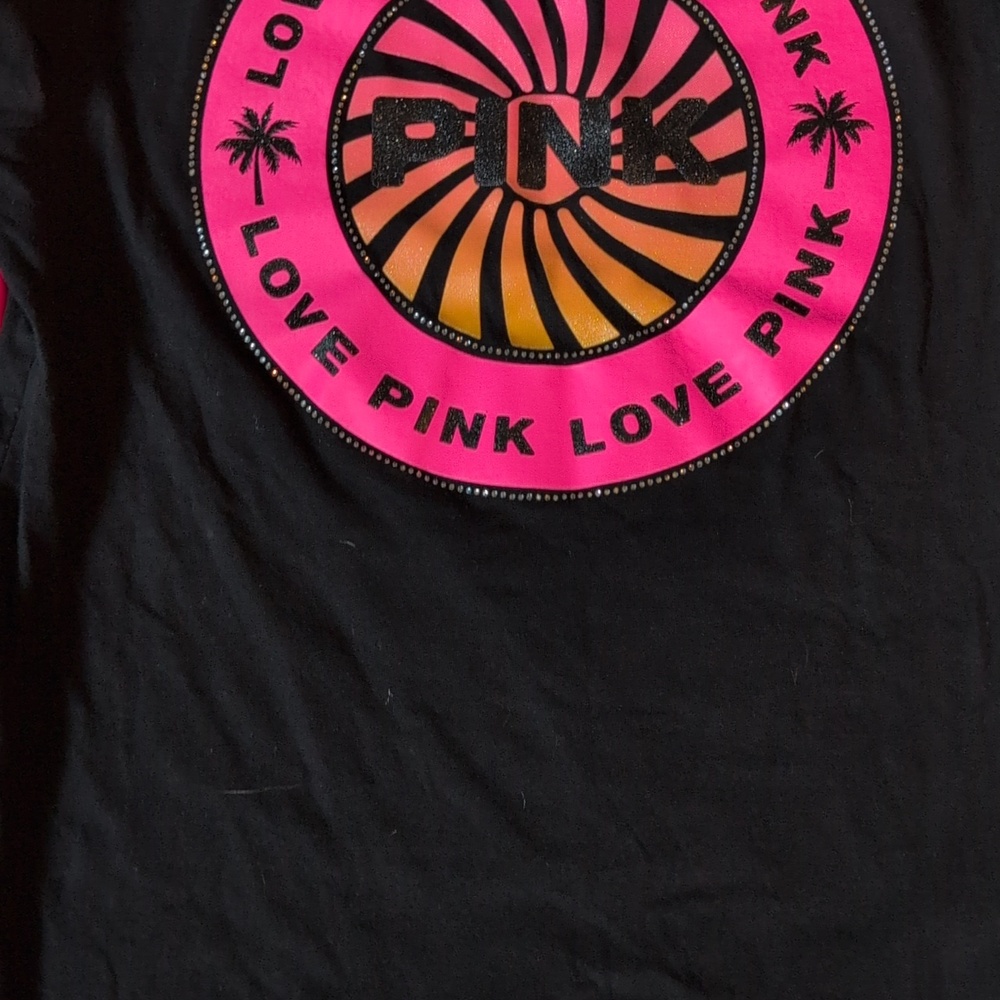 PINK Victoria's Secret Women' Black Tee with Pink Logo - Picture 3 of 3